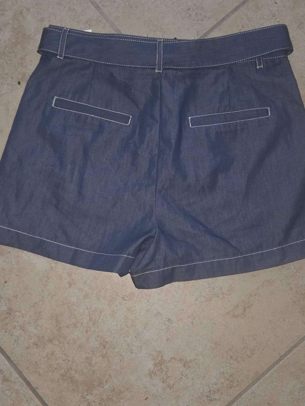 Zara Navy High-Waist Belted Shorts with Stich Detailing Cotton Blend Sz M - Picture 5 of 6